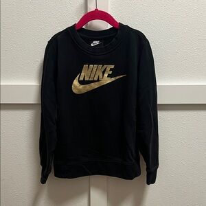 Kids Nike Black Crewneck with Gold Swoosh